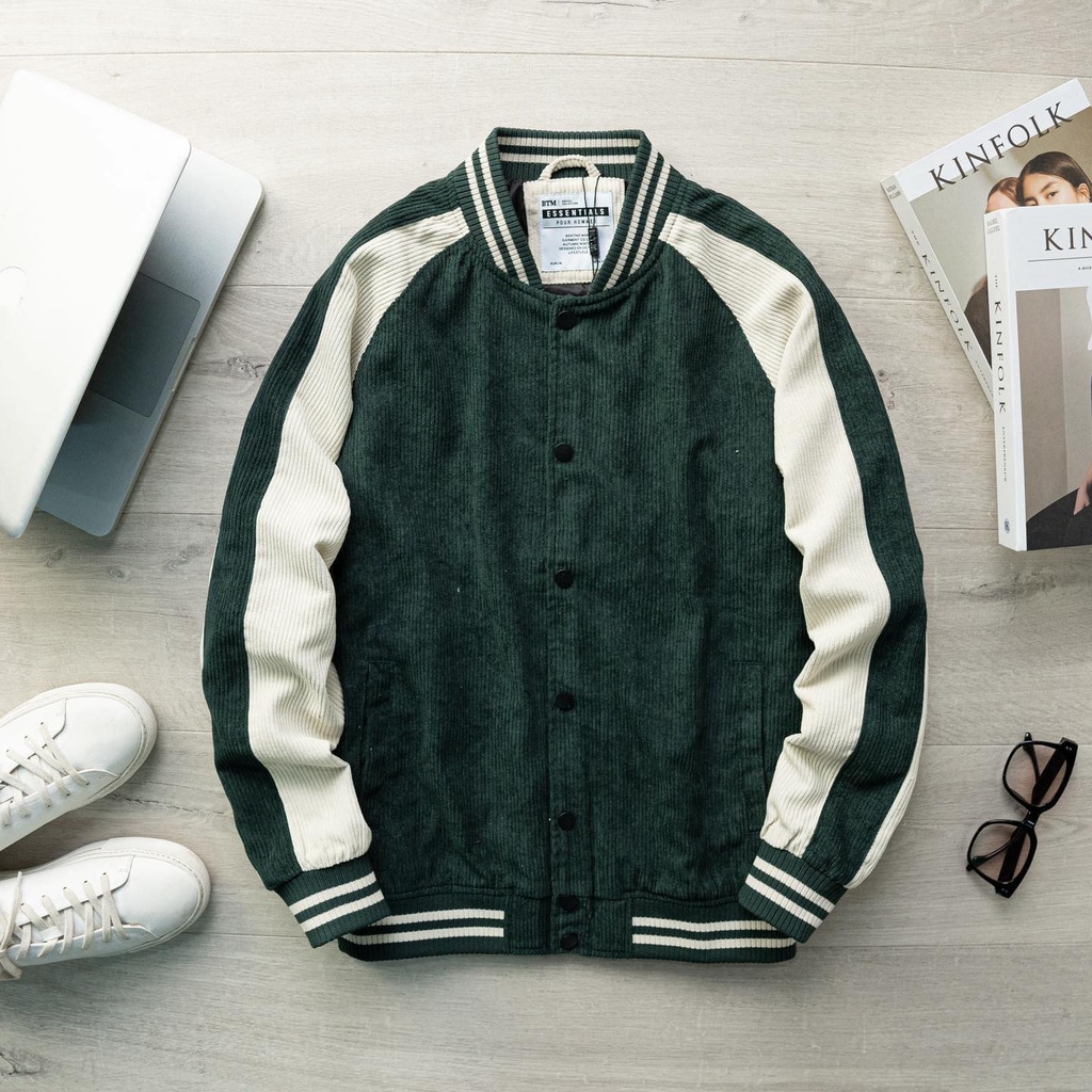 Bomber Nhung Dáng Varsity Phối Màu