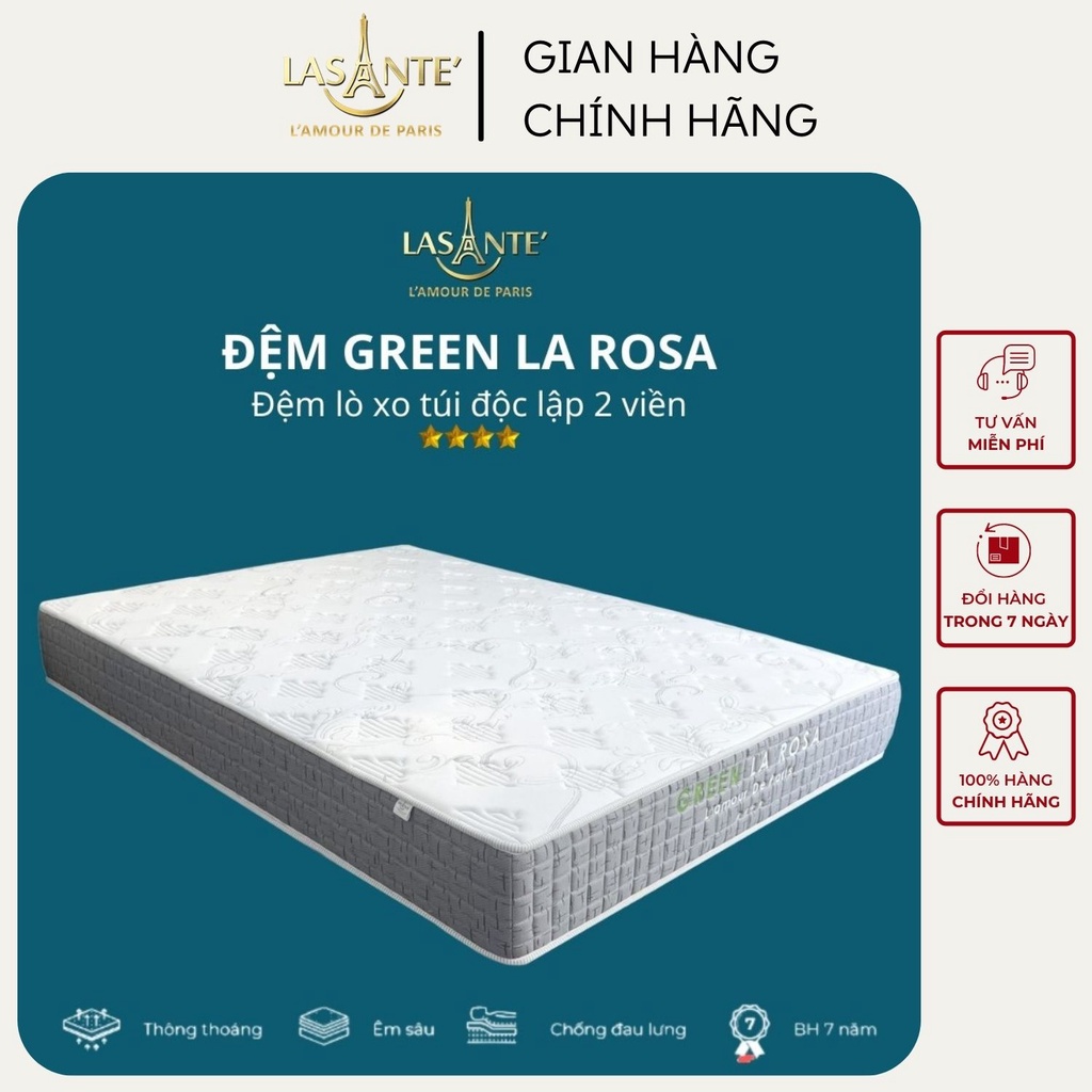 Đệm lò xo Green La Rosa cao cấp Pháp Lasante' thiết kế sang trọng êm ái bảo hành 7 năm