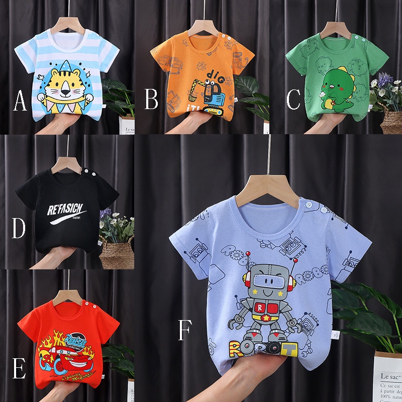 Áo thun SANITKUN cotton tay ngắn in họa tiết hoạt hình thời trang mùa hè đáng yêu dành cho bé trai và bé gái