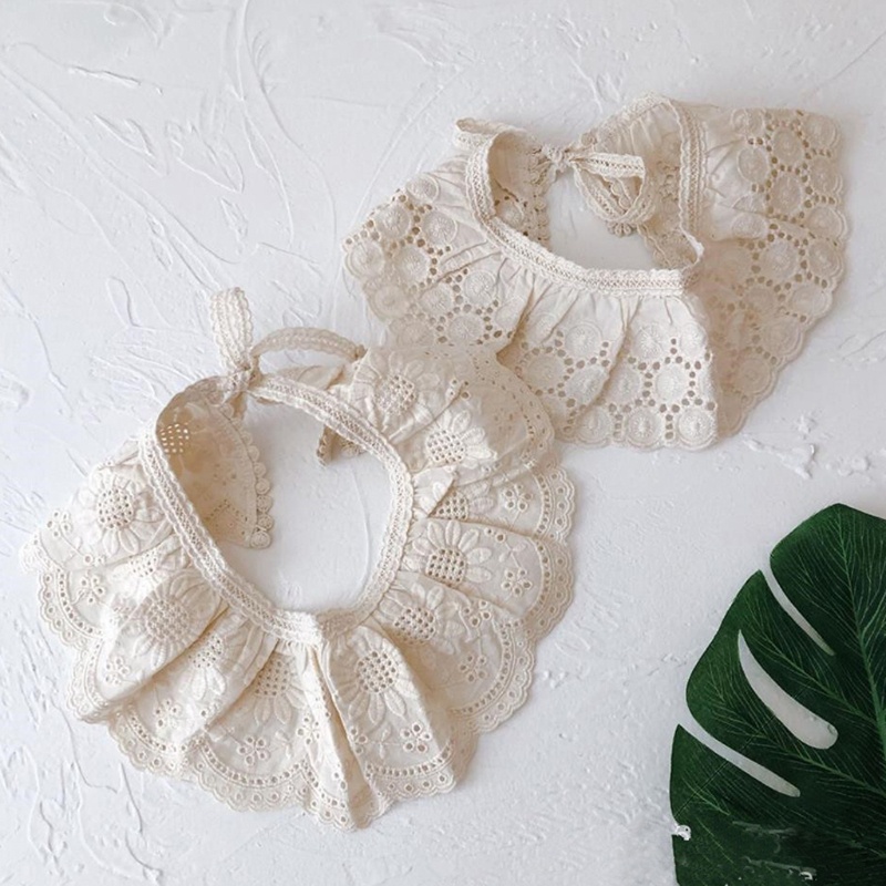 Yếm Ăn Cotton Phối Ren Hoa Dễ Thương Phong Cách Hàn Quốc Cho Bé