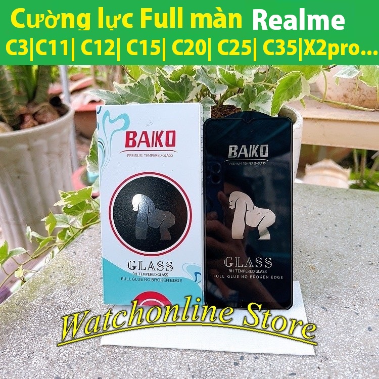 Cường lực Full màn BAIKO Realme 5/5i/5s/6i Q3pro Realme 8pro C3 C11 C12 C15 C20 C25 C35 X2 pro Narzo 50A Prime Narzo 30A