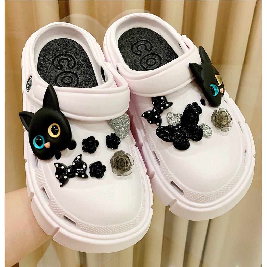 Dép Crocs Nữ Đi Mưa Siêu Nhẹ Tôn Dáng 6cm, Kèm Phụ Kiện Dễ Thương