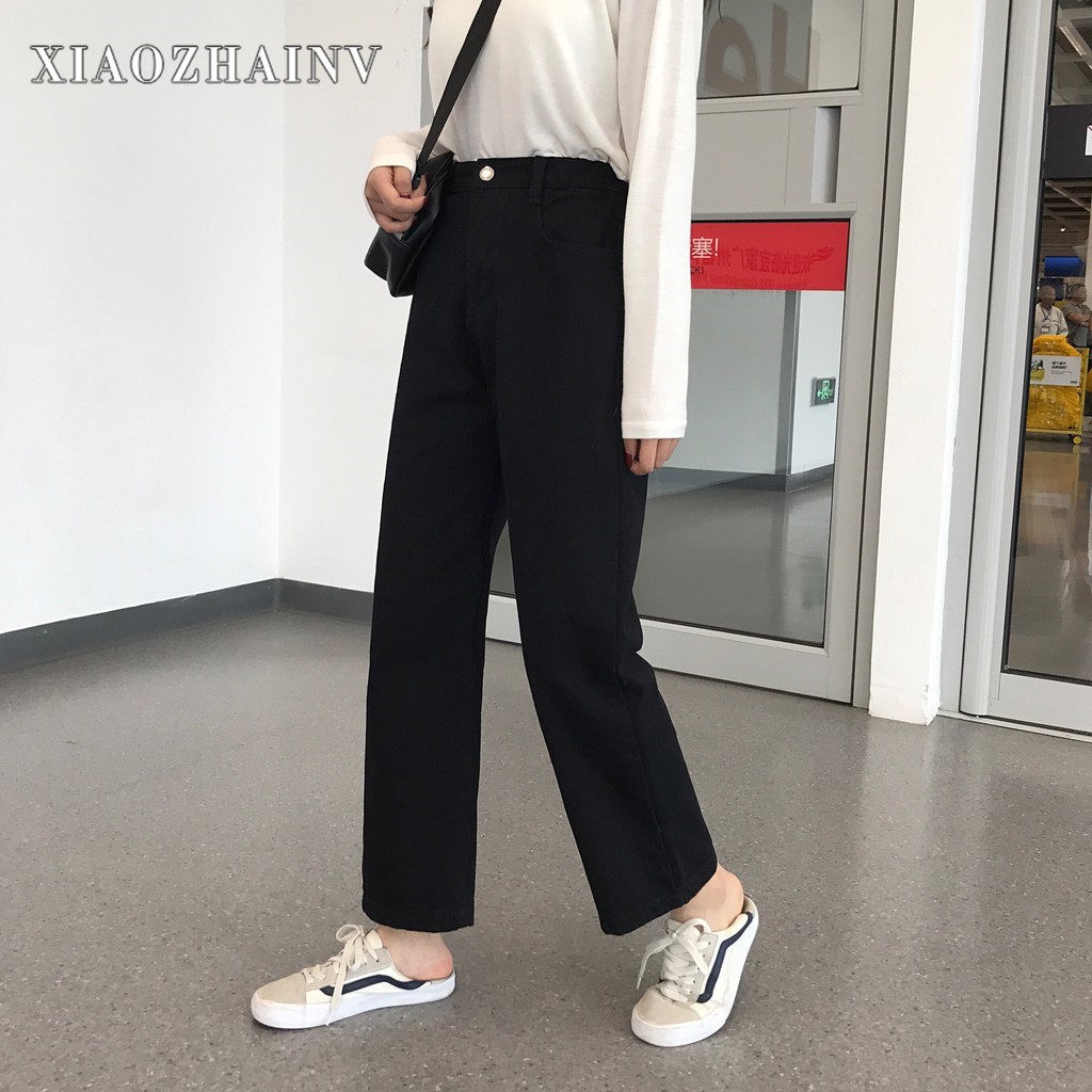 Xiaozhainv Quần denim lưng cao ZANZEA kiểu dáng đơn giản theo phong cách Hàn Quốc
