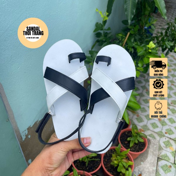 Giày sandal xỏ ngón nữ nam A24 quai mix trắng đen sandal đi học nữ nam xăng đan quai hậu học sinh [ẢNH THẬT 100%] giá rẻ
