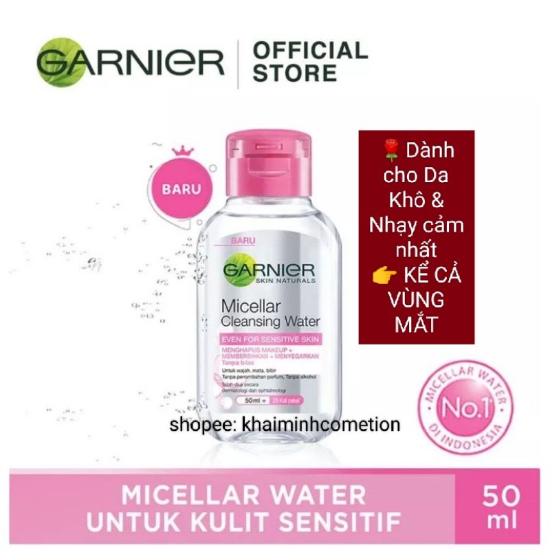 Nước tẩy trang Garnier hồng cho da khô & nhạy cảm 50ml