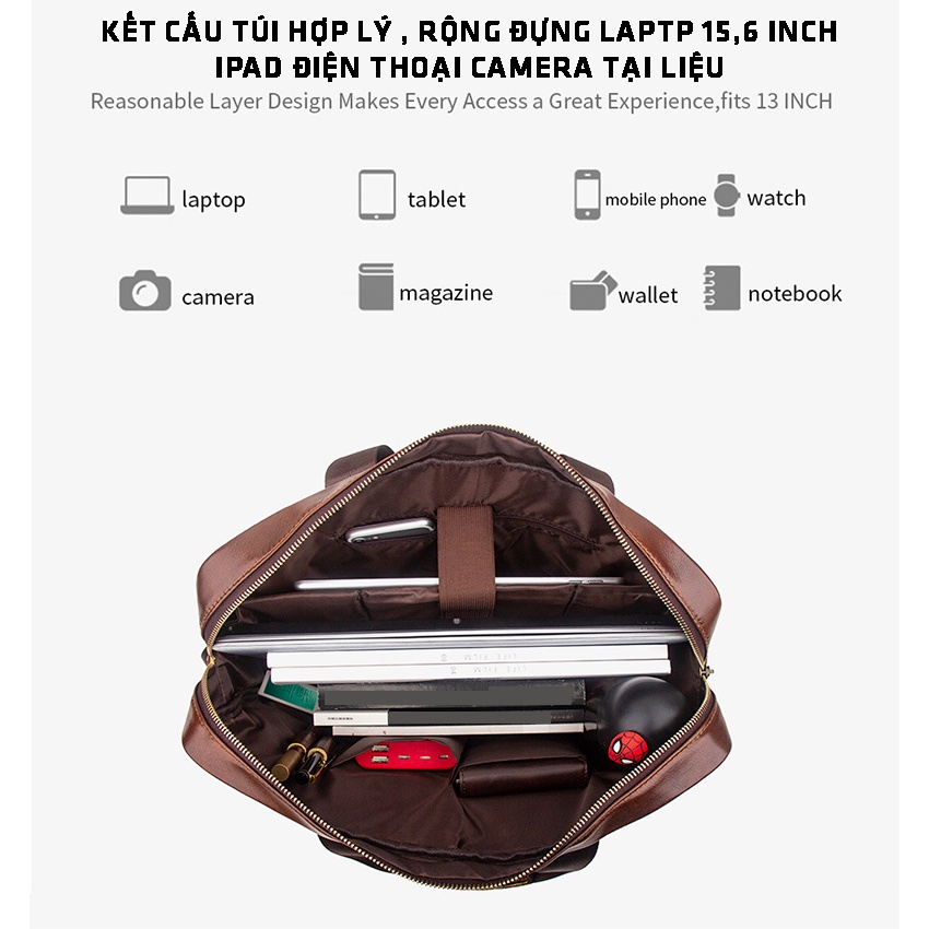 Cặp da nam công sở Lion Da Bò Thật đựng laptop 15,6 inch đi làm Cặp công sở nữ Tuxa