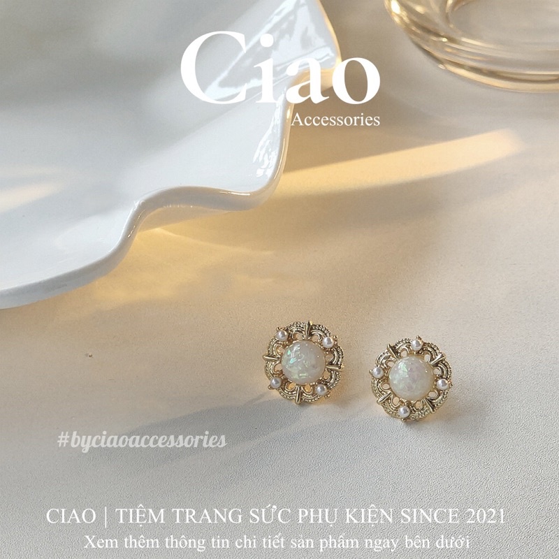 Khuyên tai/ Bông tai mạ bạc S925 thiết kế hoạ tiết lấp lánh Cat Eye Ciao