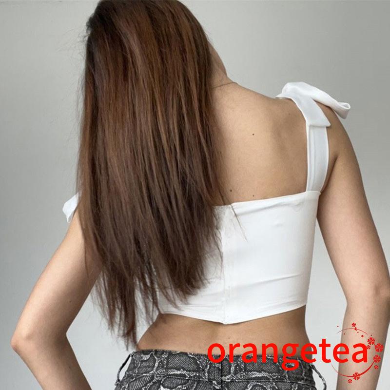 Áo Croptop Không Tay Màu Sắc Trơn Thiết Kế Buộc Dây Quyến Rũ Cho Nữ