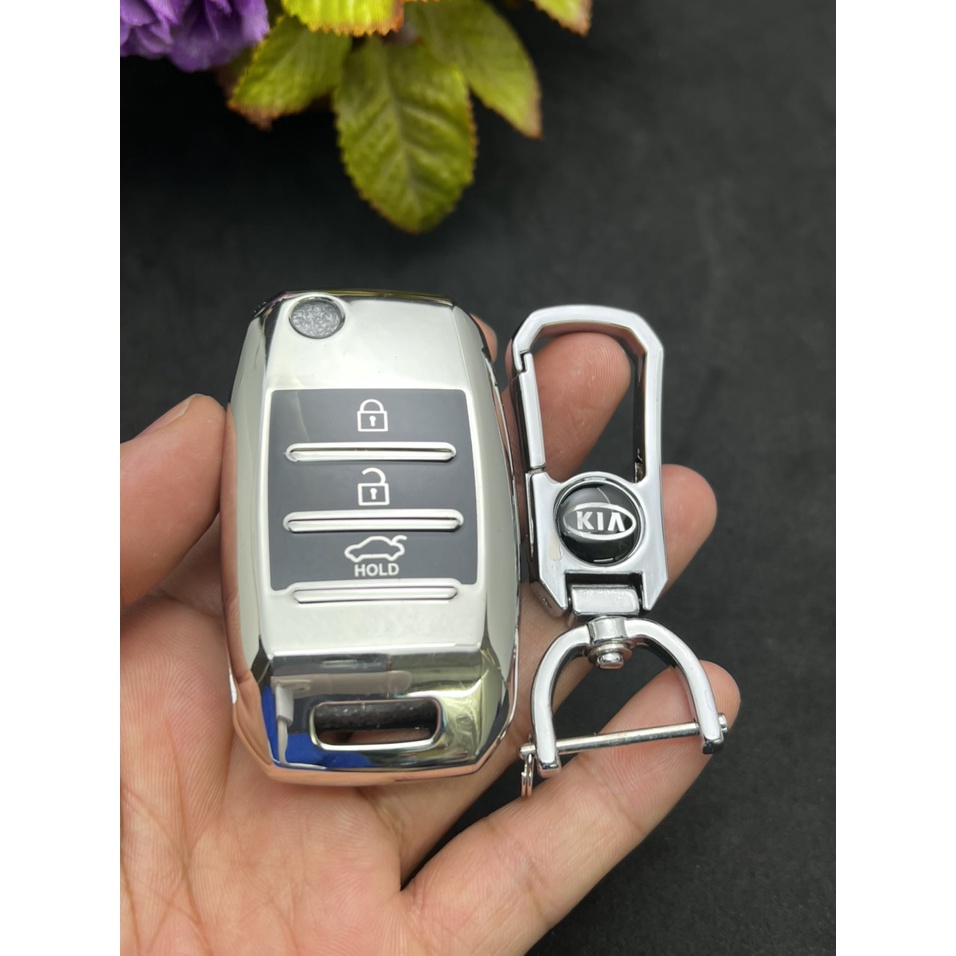 Ốp chìa khóa TPU Mạ Inox xe ô tô KIA Soluto, KIA K3, KIA Cerato phiên bản chìa gấp