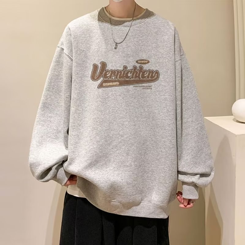 Áo Thun Tay Dài Cổ Tròn Dáng Rộng In Chữ Phong Cách Hàn Quốc Thời Trang Cho Nam Size M-5XL