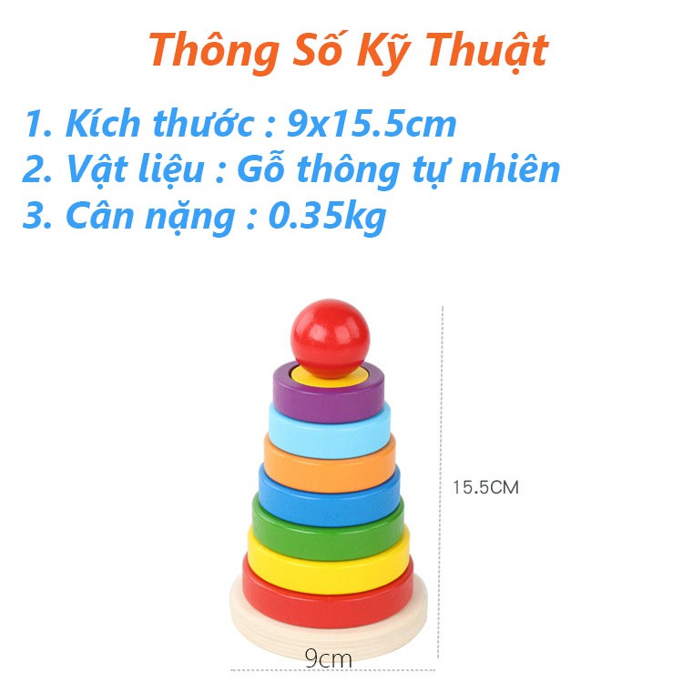 Đồ chơi tháp cầu vồng 7 màu bằng gỗ