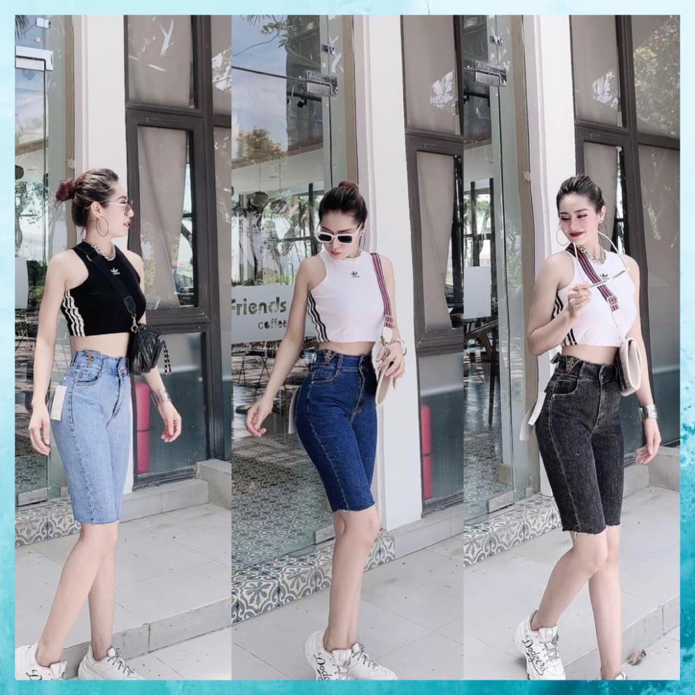 [TH Jeans] Quần lửng jeans nữ, quần ngố bò chất liệu co giãn, lưng cao túi chéo cạp bản to. Mã N6120