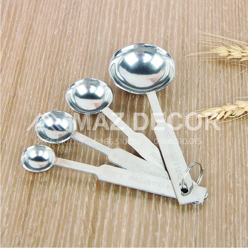 Bộ thìa muỗng đong định lượng inox 4 cỡ inox 304 dày dặn cao cấp