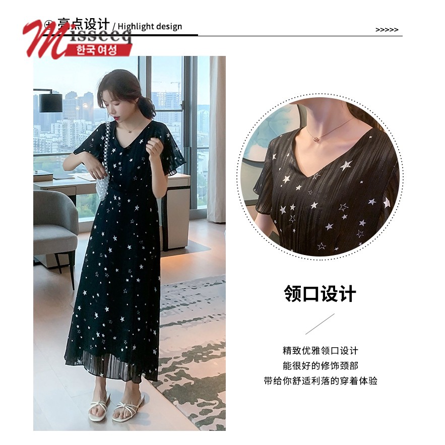 Đầm Chiffon Tay Loe Xẻ Tà Thời Trang Mùa Hè Hàn Quốc Cho Nữ