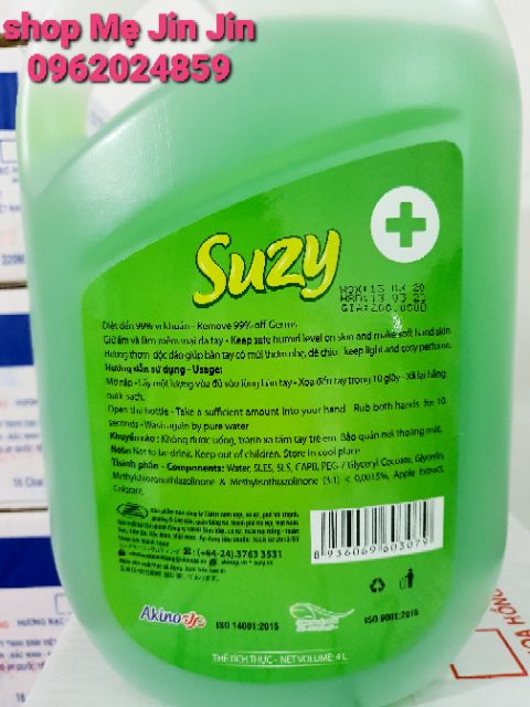 [CHÍNH HÃNG] Nước rửa tay DIỆT KHUẨN SUZY 4L - thành phần HỮU CƠ, chất lượng NHẬT BẢN