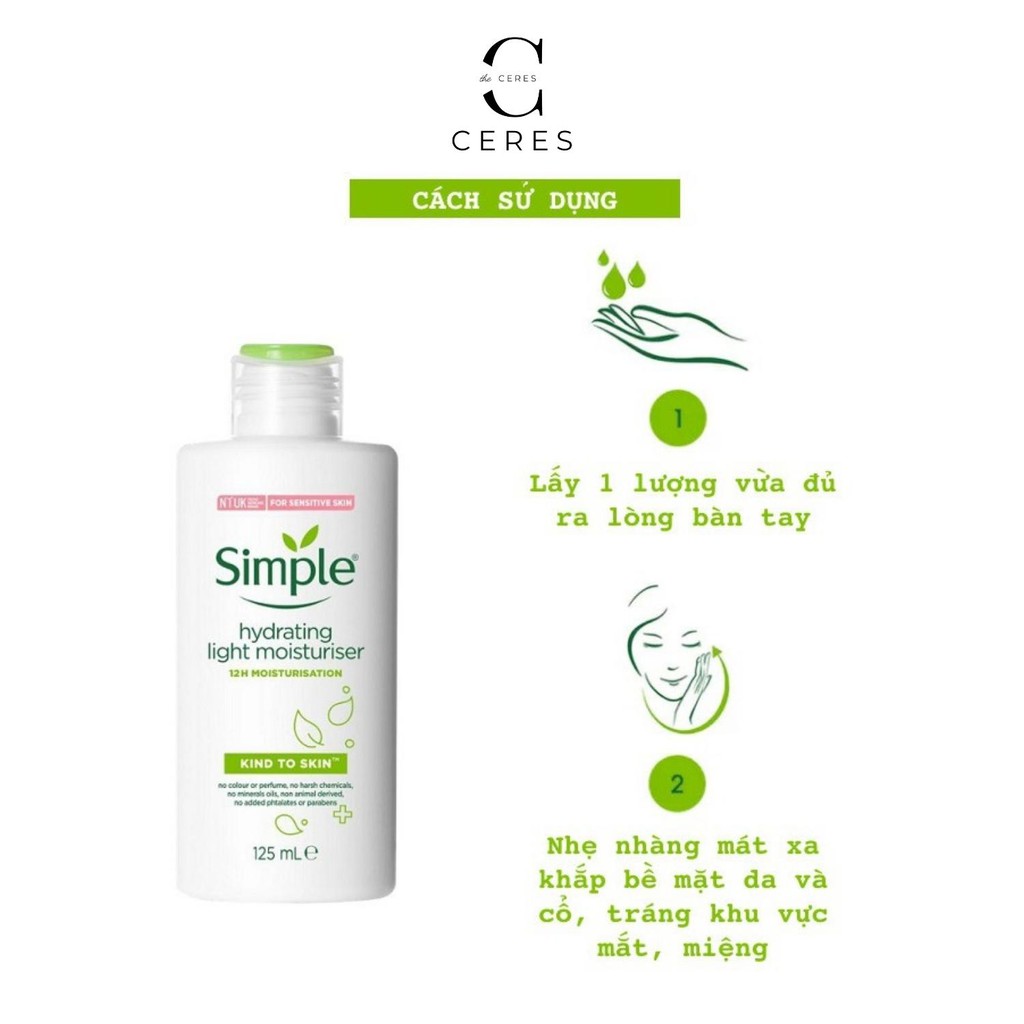 Sữa Dưỡng Da Simple Kind To Skin Hydrating Light Moisturiser Dưỡng Thể 125ml