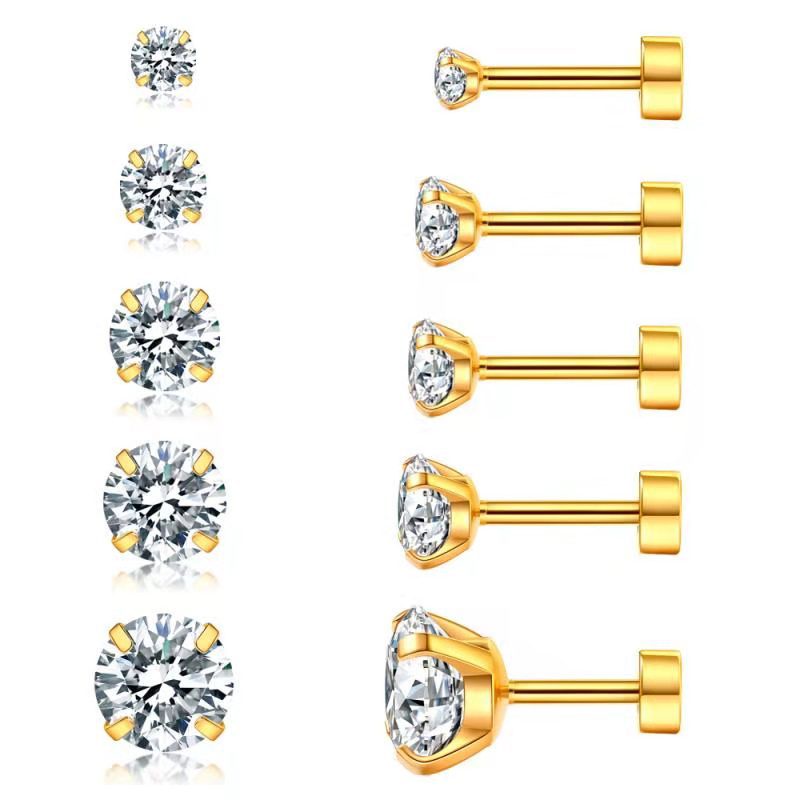 Khuyên Tai Tích Hợp Bốn Móng Đính Đá Zircon Trong Suốt