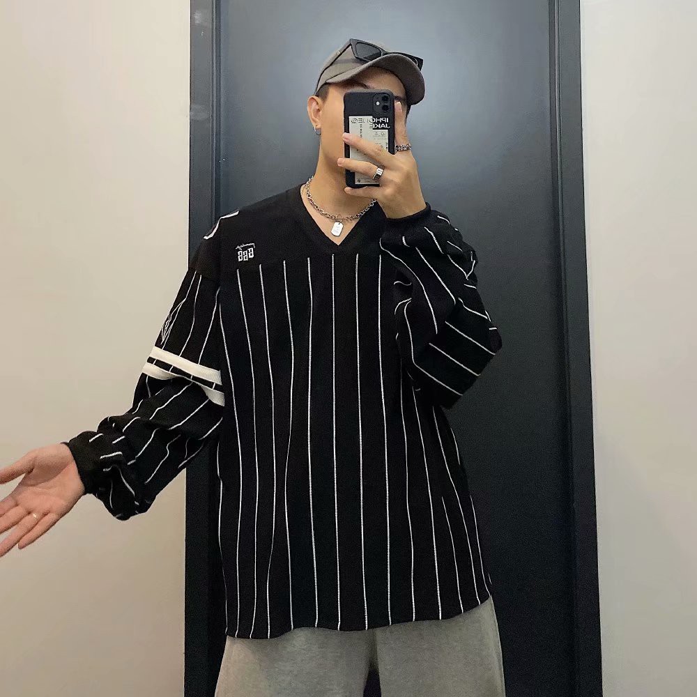 Áo thun tay dài in sọc thời trang hip hop