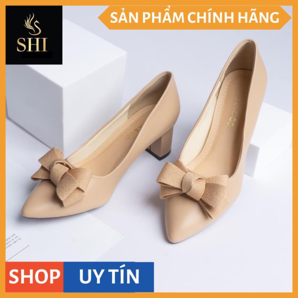 Giày cao gót Erosska thời trang mũi nhọn đính nơ điệu đà kiểu dáng cơ bản cao 5cm màu kem _ EP005 | BigBuy360 - bigbuy360.vn