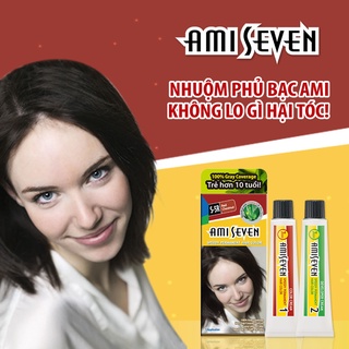 Nhuộm phủ bạc Thảo dược Ami Seven, nhuộm nhanh 7 phút, mùi hương dễ chịu (60g + 60g)l