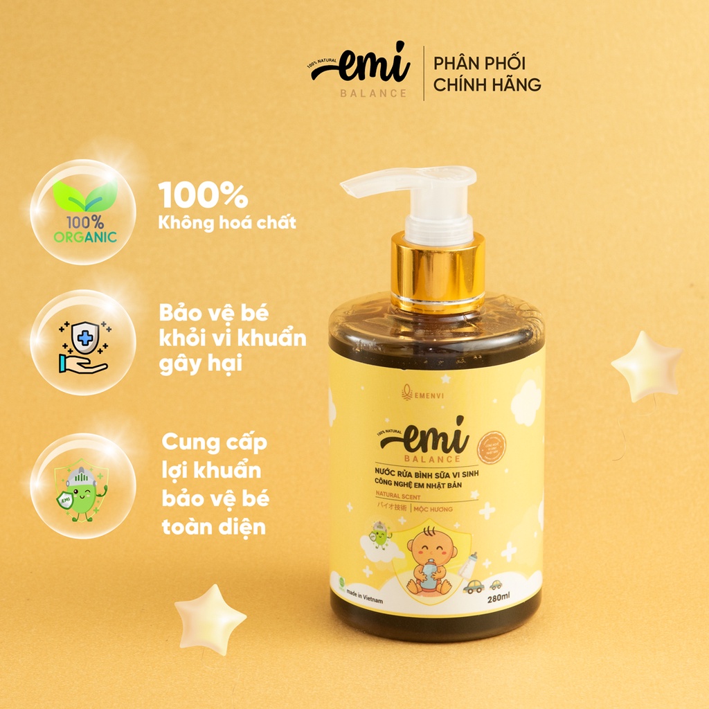 Nước Rửa Bình Sữa Hữu Cơ Emi Balance Với Công Nghệ Vi Sinh Nhật Bản, Không Hoá Chất, Không Kích Ứng Da, An Toàn Cho Bé