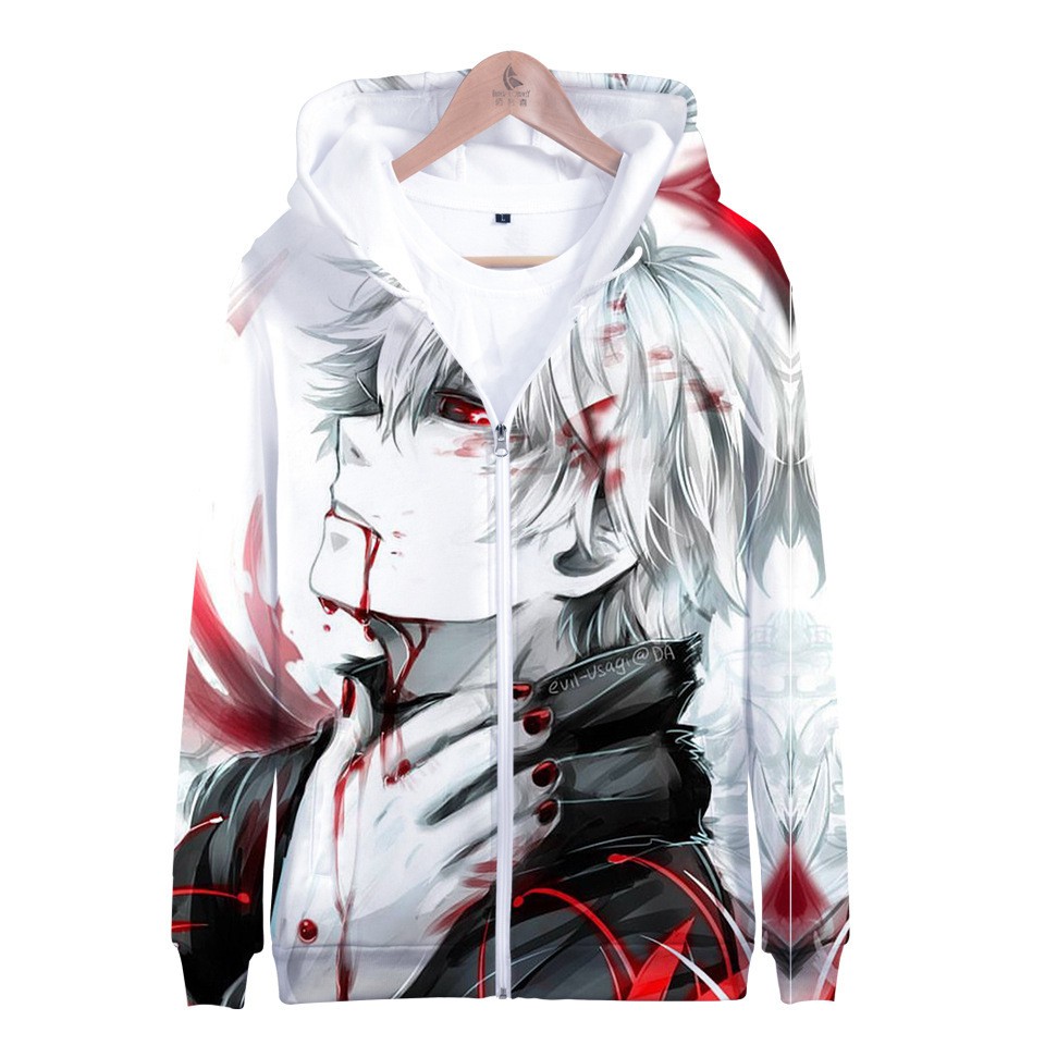 Áo Hoodie In Hình Tokyo Ghoul 3d Phối Khóa Kéo Cá Tính Cho Nam Nữ