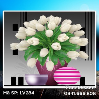 Tranh đính đá  Hoa Tulip hồng LV284 kích thước 60*60cm.