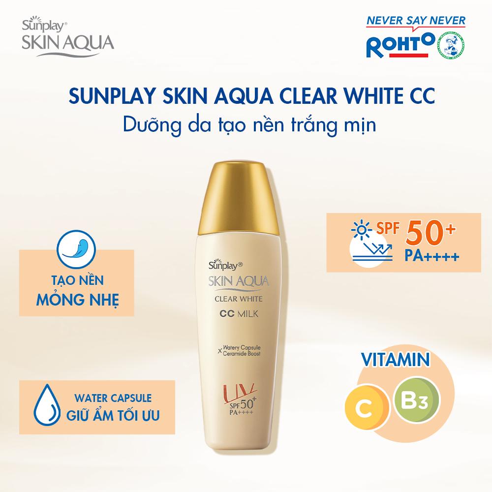 (Mẫu mới 2024) Sữa chống nắng tạo nền Sunplay Skin Aqua Clear White CC Milk 25g