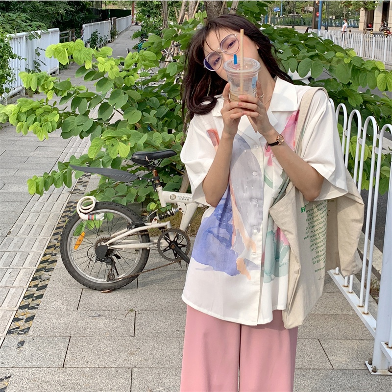 Áo Sơ Mi Tay Ngắn Họa Tiết Màu Nhuộm Thời Trang Cho Nữ