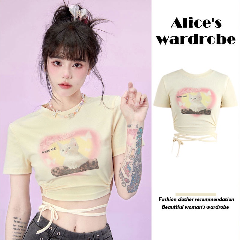 Áo Thun Croptop cổ tròn Tay Ngắn Dáng Ôm in họa tiết hoạt hình Thời Trang Mùa Hè Cho Nữ JH-TX-237