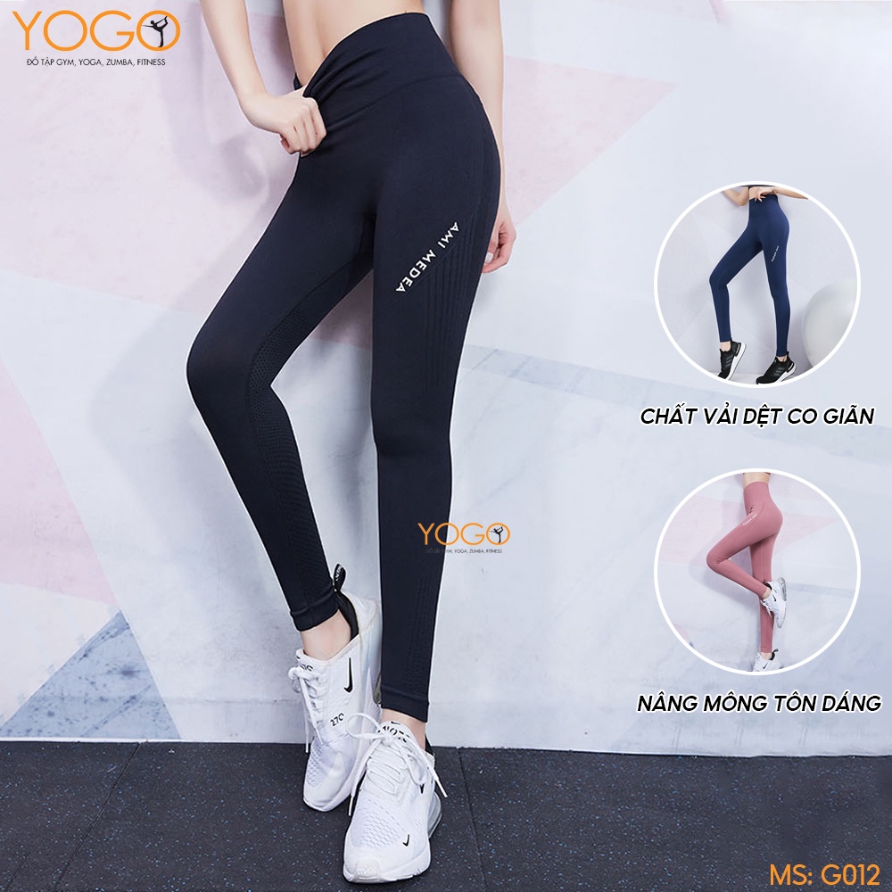 Quần tập gym yoga nữ dáng legging dài thể thao lưng cạp cao nâng mông tôn dáng chất dệt kim co giãn thoải mái YOGO G012