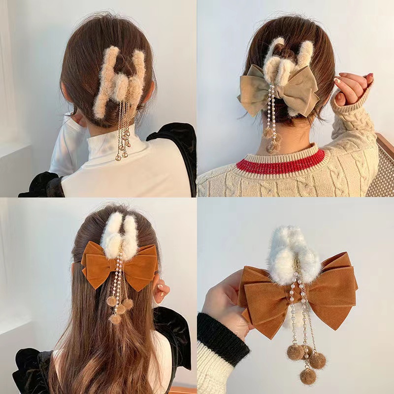 iF YOU Kẹp Tóc Nơ Phối Tua Rua Phong Cách Hàn Quốc Thanh Lịch Cho Nữ