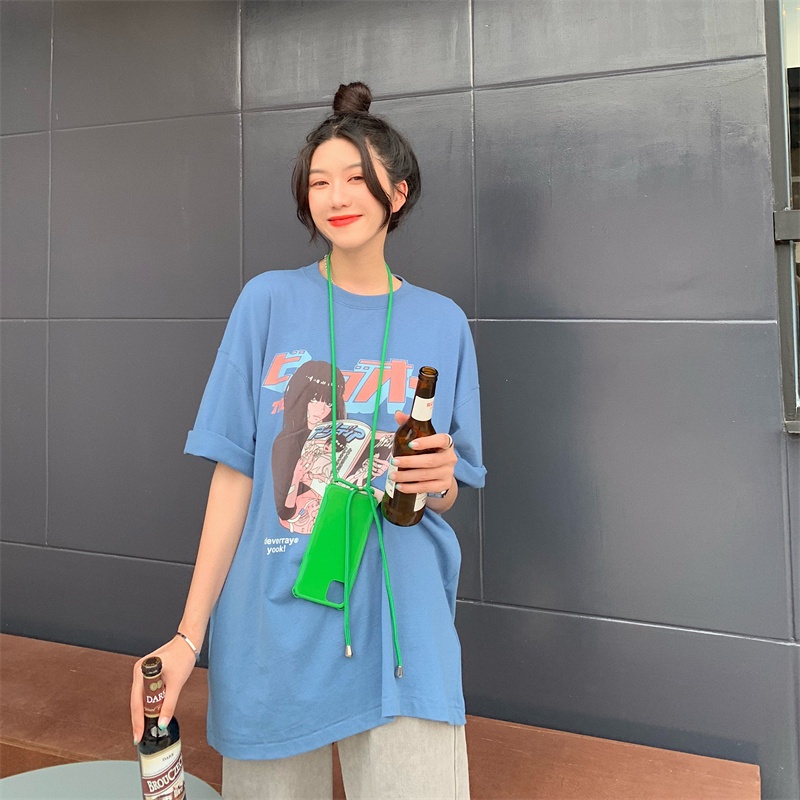 Xiaozhainv 2 colors summer loose wild comic print Harajuku style retro short-sleeved T-shirt fashion women's top