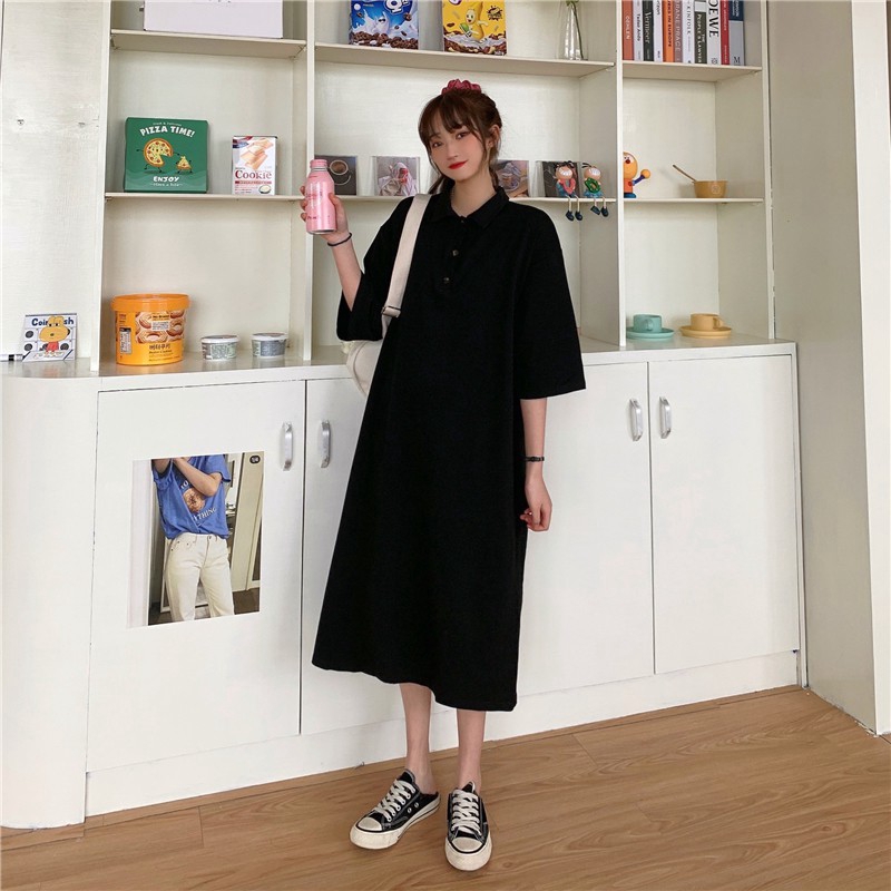 Đầm cổ polo dáng rộng dài phong cách mùa hè Hàn Quốc có 2 màu tùy chọn | BigBuy360 - bigbuy360.vn