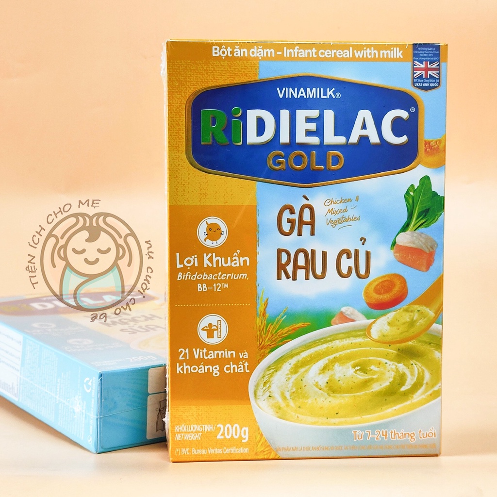 Bột ăn dặm cho bé RIDIELAC Vinamilk vị ngọt/ mặn rau củ bò heo gà full vị hộp giấy 200g ăn dặm