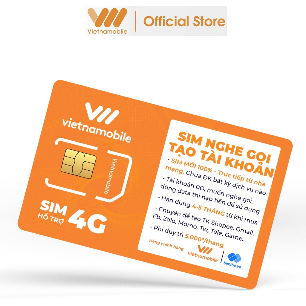 [Mới 100%- KHÔNG CÓ 4G] Sim Vietnamobile TK 0Đ Để Nghe Gọi, Nhận OTP, Code Đăng Ký Tài Khoản Shopee, Fb, Zalo, Mo, Tele.