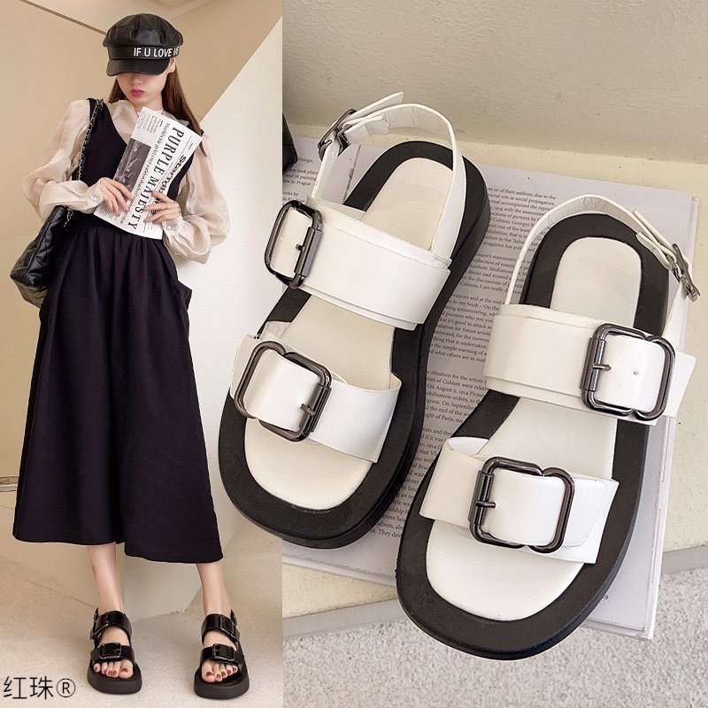 Giày Sandal Hở Ngón Mũi Tròn Đế Dày Thoải Mái Có Quai Cài Phong Cách Mới Hợp Thời Trang