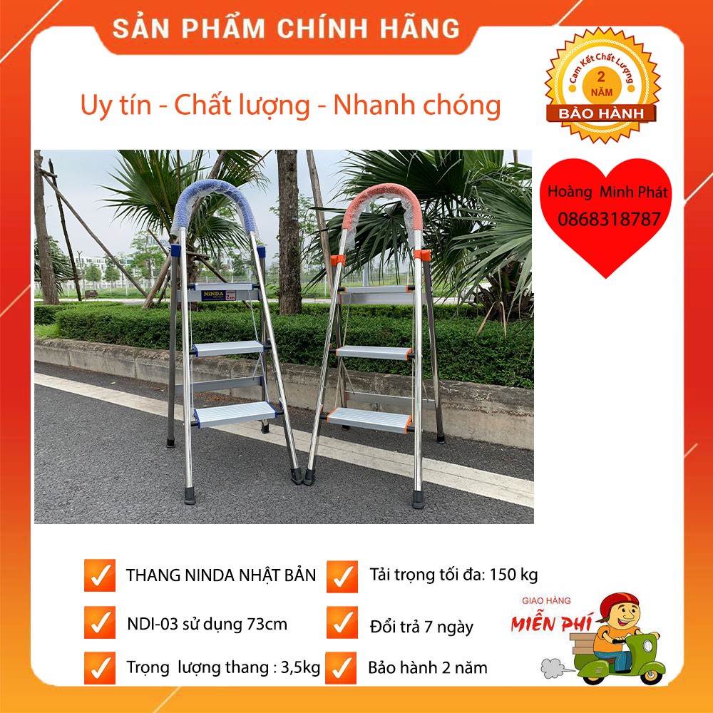 THANG NHÔM GHẾ CHUNG CƯ NINDA NHẬT BẢN INOX NDI-03 - 3 bậc. Chiều cao sử dụng : 73 cm tính từ mặt đất