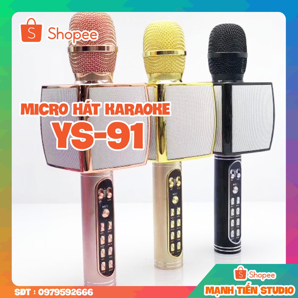 [TẶNG KÈM CHÂN MICRO]  Micro bluetoooth YS91 hỗ trợ ghi âm giả giọng, hát karaoke, kiêm loa - bass chuẩn -thẻ nhớ khe