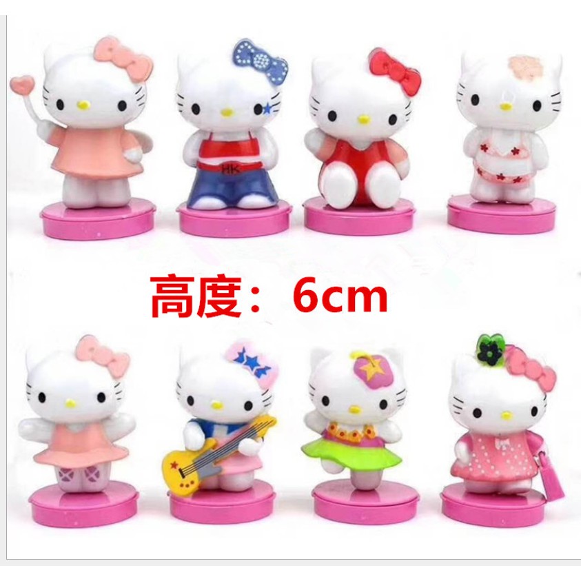 Bộ 8 mô hình mèo Hello Kitty trang trí bánh kem, mèo dễ thương