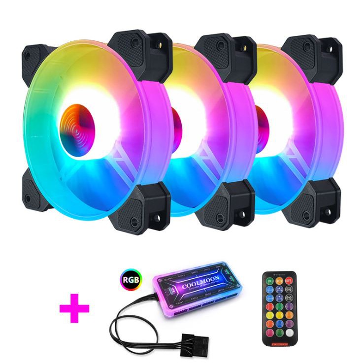 Bộ 3 Quạt Tản Nhiệt, Fan Case Coolmoon Y1 Led RGB 16 Triệu Màu, 366 Hiệu Ứng - Kèm Hub + Remote