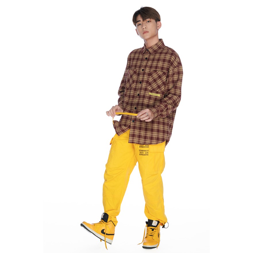 5THEWAY® /stroke/ BIG LOGO FLANNEL SHIRT™ in BROWN/YELLOW aka Áo Sơ Mi Form Flannel Nâu