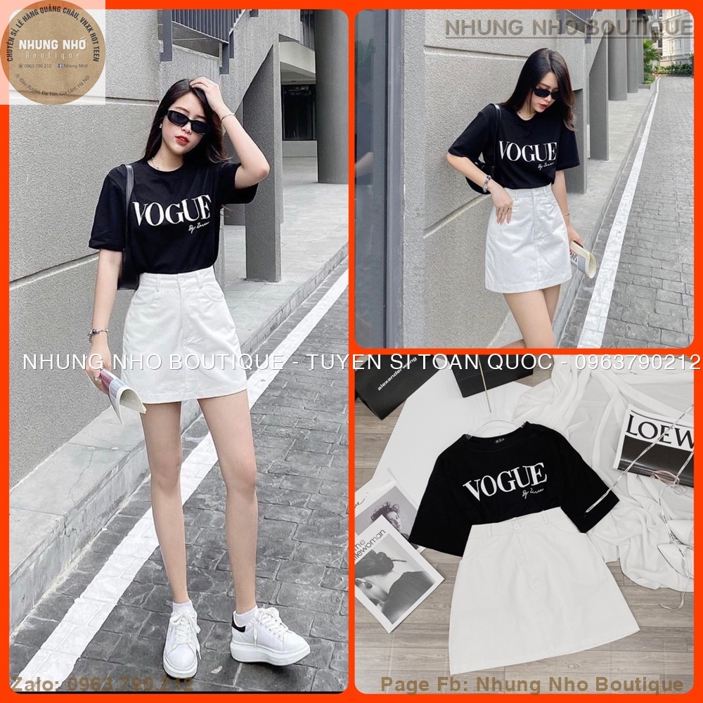 Set áo thun in chữ VOGUE mix chân váy trắng dáng chữ A 0623 A1452N Nhung Nhớ [New FreeShip]
