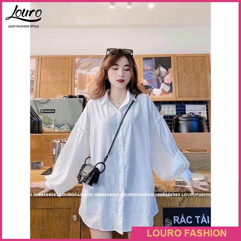 Áo sơ mi trắng nữ dáng rộng tay phồng mặc đi học đi làm đi chơi, mẫu áo sơ mi kiểu đẹp dáng đơn giản - L059