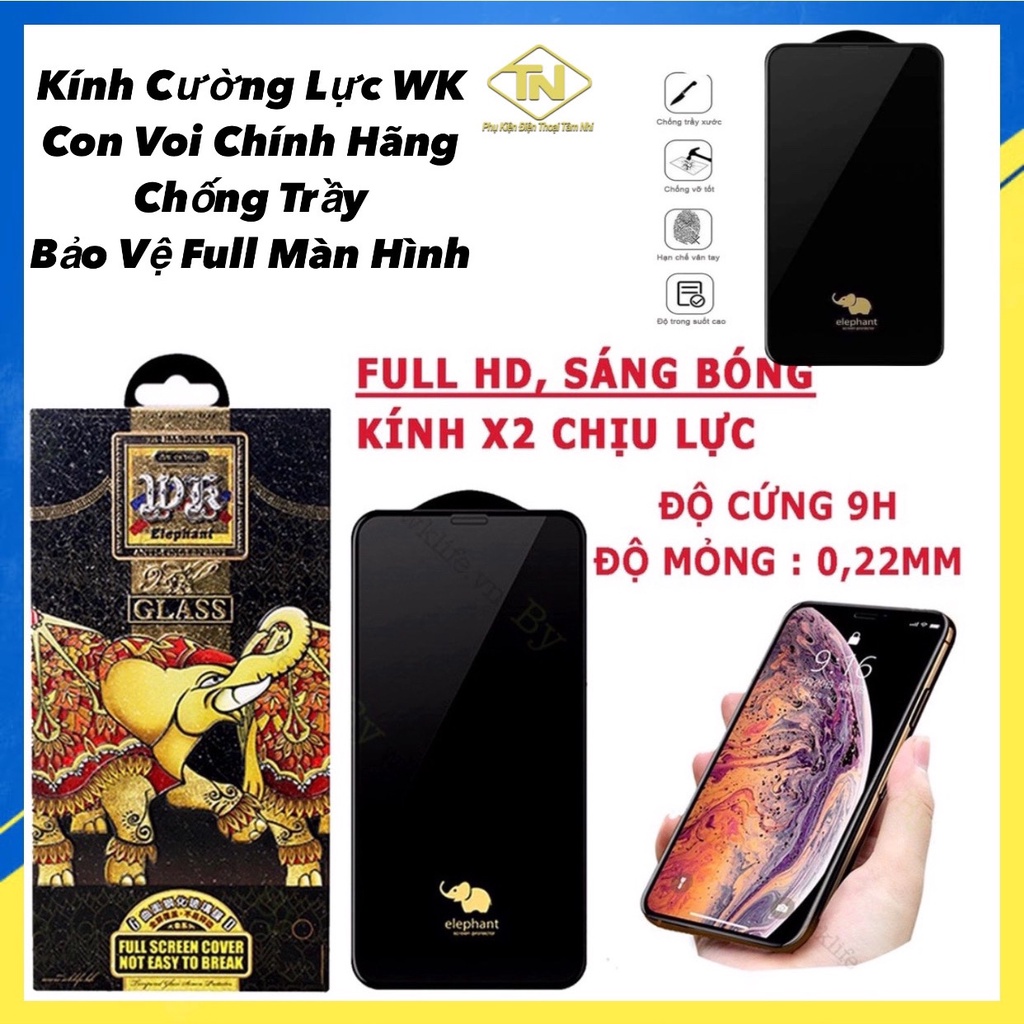 Kính cường lực iphone,cường lực iPhone,cường lực WK elephant chính hãng,có từ 7plus->12/13/14Pro/14Promax