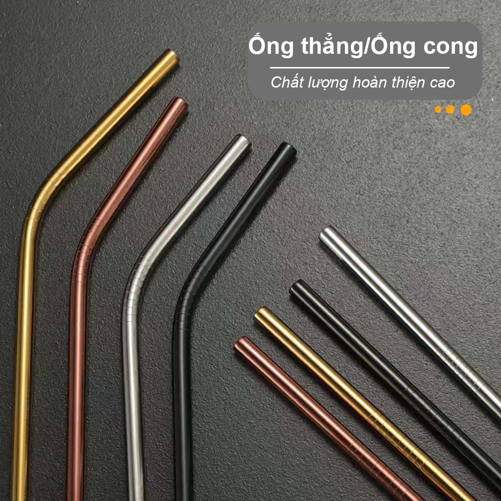 Ống hút cao cấp bằng thép không gỉ 304 an toàn sức khỏe có thể tái sử dụng hai lựa chọn màu bạc/đen | BigBuy360 - bigbuy360.vn