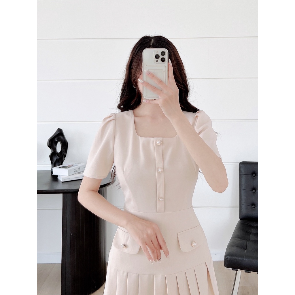 Dress Thiết Kế Dress Xếp Ly Cúc Ngọc