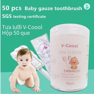 Que gạc tưa lưỡi V-Coool hộp 50 que vệ sinh khoang miệng cho trẻ sơ sinh