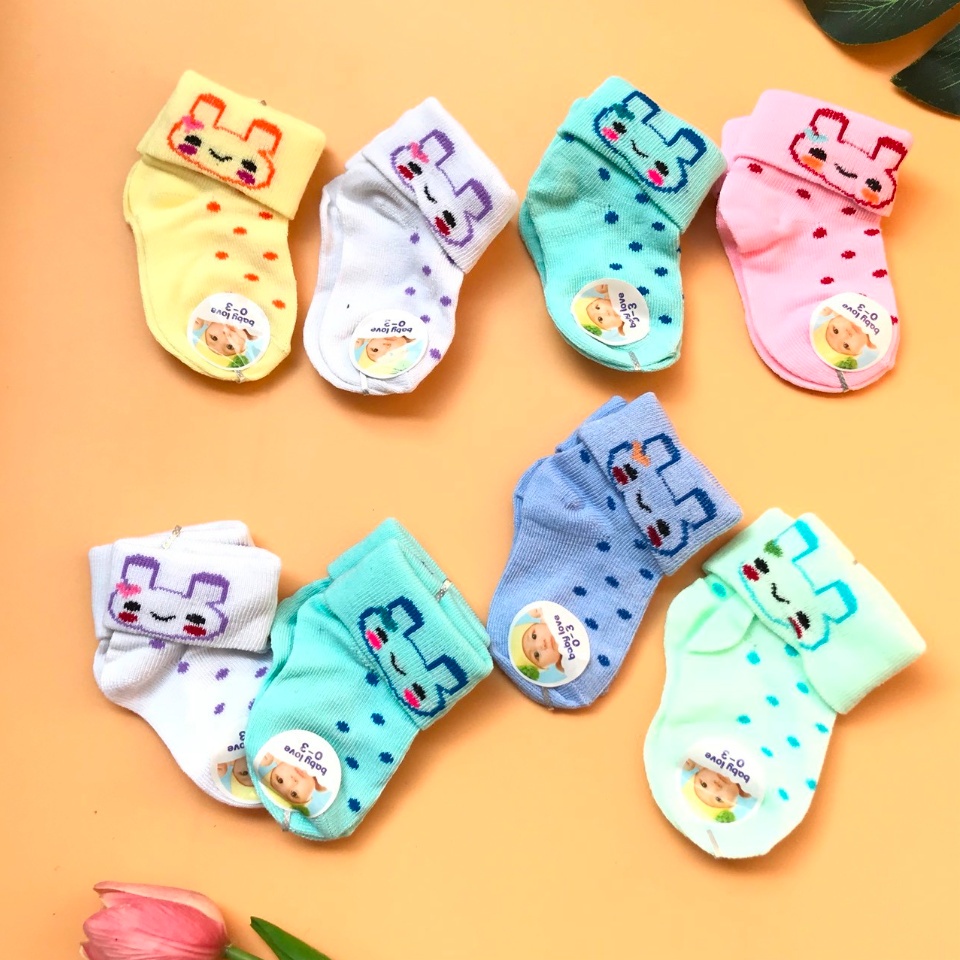 Set 2 đôi tất sơ sinh mềm mại, tất sơ sinh họa tiết dễ thương cho bé 0~3 tháng