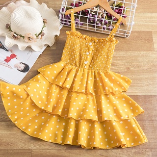Đầm hai dây nhiều lớp họa tiết chấm bi thời trang mùa hè cho bé gái